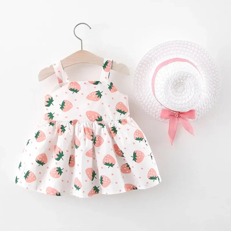 Vestido Infantil com Estampa de Morango e Chapéu – Berry