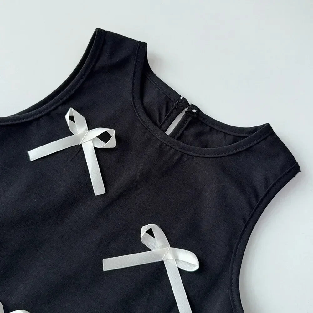 Vestido Infantil “Laço Preto” – Sem Manga, Simples e Doce