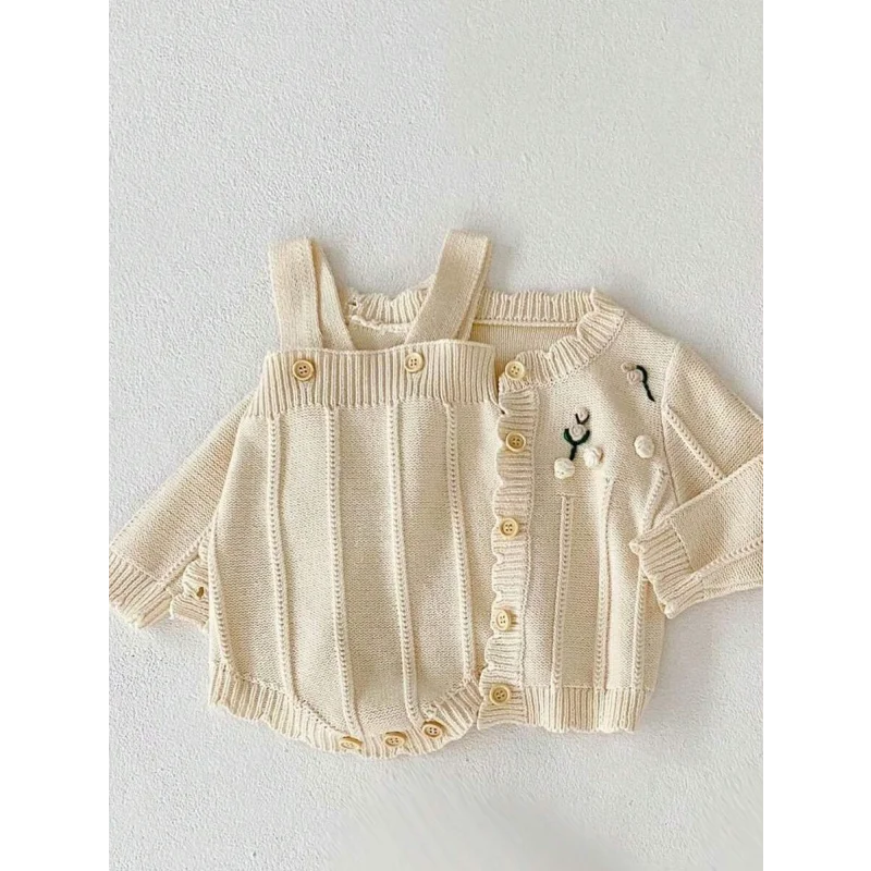 Casaco Infantil de Tricot Bege e Azul Lenogue
