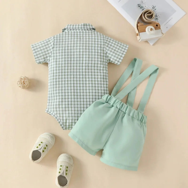 Conjunto Infantil Masculino Verde com Suspensório Lenogue