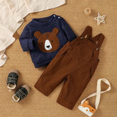 Conjunto Infantil Suéter Urso e Calça Suspensório Inverno Lenogue