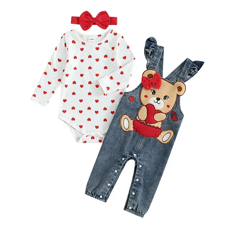 Conjunto Infantil Urso Bordado Estampa Coração Lenogue