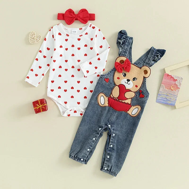 Conjunto Infantil Urso Bordado Estampa Coração Lenogue