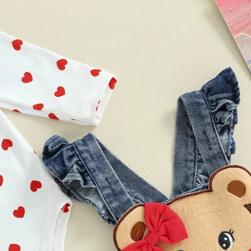 Conjunto Infantil Urso Bordado Estampa Coração Lenogue