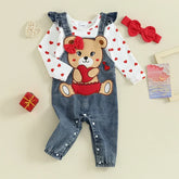 Conjunto Infantil Urso Bordado Estampa Coração Lenogue