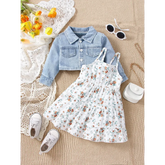 Conjunto Infantil Vestido Floral com Jaqueta Jeans Manga Longa Lenogue