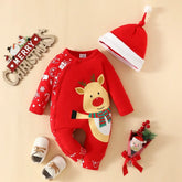 Macacão Infantil Algodão Manga Longa Primeiro Natal com Gorro Lenogue