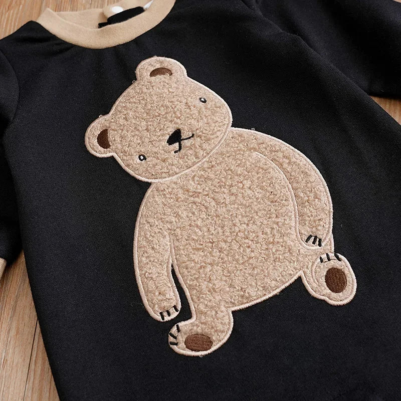 Macacão Infantil Manga Longa Plush Urso Bordado Lenogue