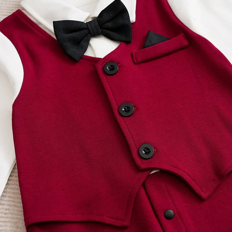 Macacão Infantil Masculino Gentleman Laço Gravata Manga Longa Lenogue