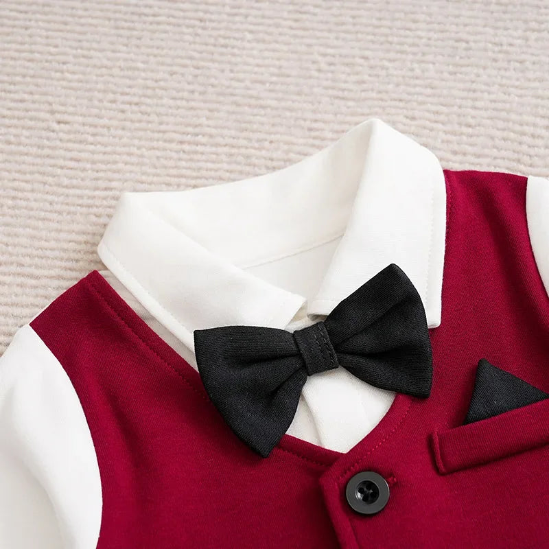 Macacão Infantil Masculino Gentleman Laço Gravata Manga Longa Lenogue