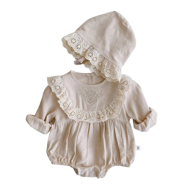 Macacão Romper Infantil com Touca Carlota Bege Lenogue