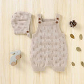 Macacão Romper Infantil Tricot com Gorro Bege Lenogue