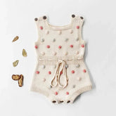 Macacão Romper Infantil Tricot Pompom Bege Lenogue