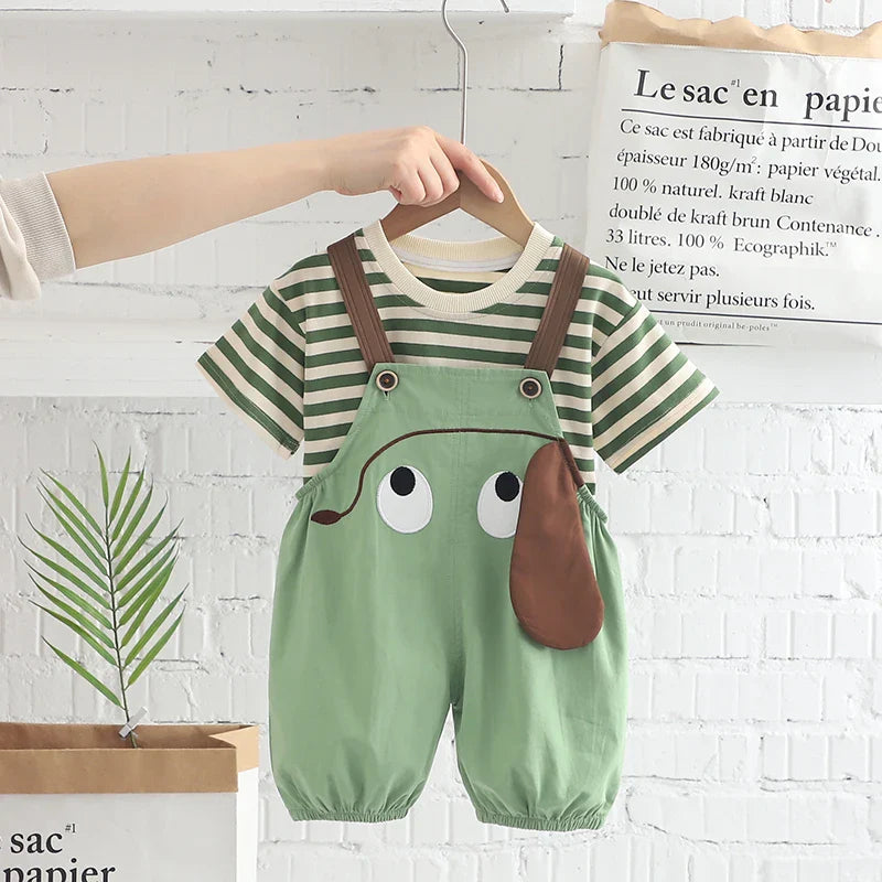 Conjunto Infantil Verão Camiseta Listrada + Jardineira 2 Peças
