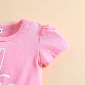 Conjunto Infantil “Coelhinha Feliz” – Camiseta + Saia Estampada