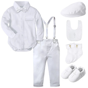 Conjunto Batizado Menino – Look Social com Suspensório e Gravata Borboleta