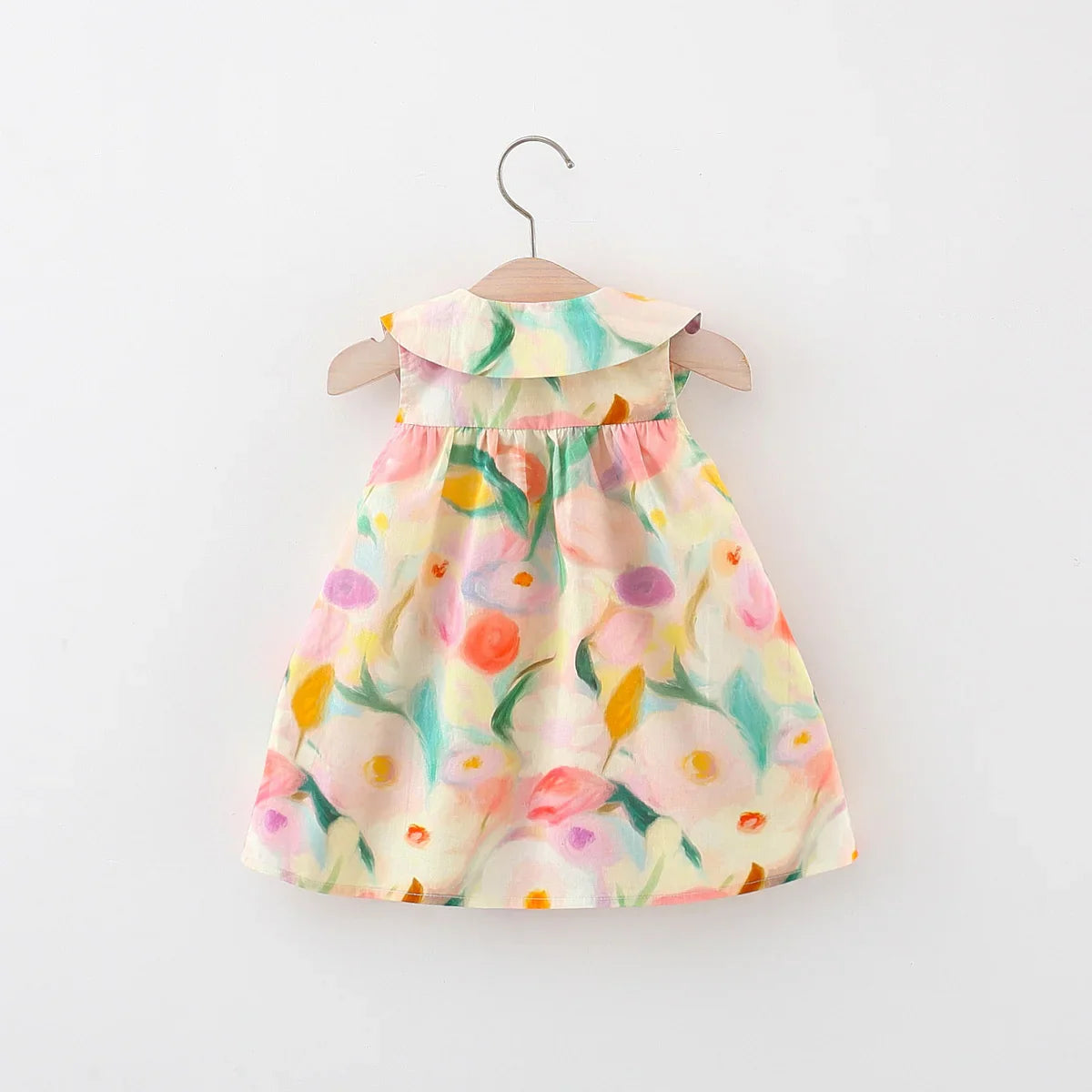 Conjunto Verão 2 Peças para Bebê Menina – Vestido de Algodão com Gola Boneca e Bolsa Transversal de Flor Grande