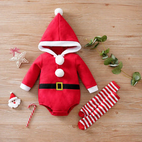 Body Infantil de Poliéster Manga Longa Papai Noel com Meias Lenogue