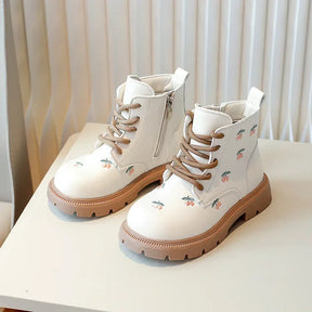 Bota Infantil de Cano Curto de Couro com Bordado Floral Lenogue