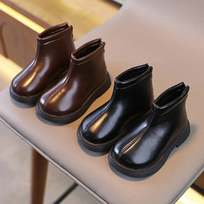 Bota Infantil de Couro Cano Curto Forrada Inverno Lenogue