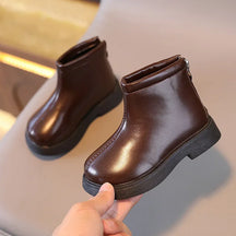 Bota Infantil de Couro Cano Curto Forrada Inverno Lenogue