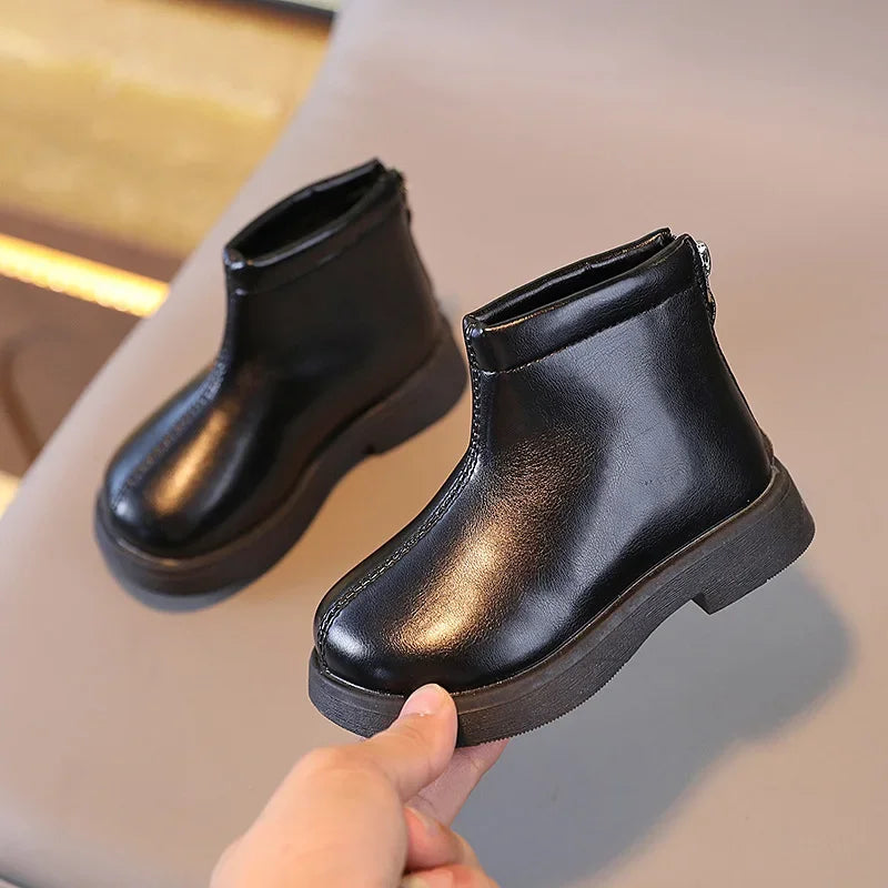 Bota Infantil de Couro Cano Curto Forrada Inverno Lenogue