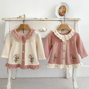 Casaco Infantil Cardigan Tricot Bouquet Floral Lenogue