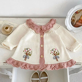 Casaco Infantil Cardigan Tricot Bouquet Floral Lenogue