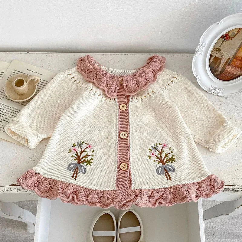 Casaco Infantil Cardigan Tricot Bouquet Floral Lenogue