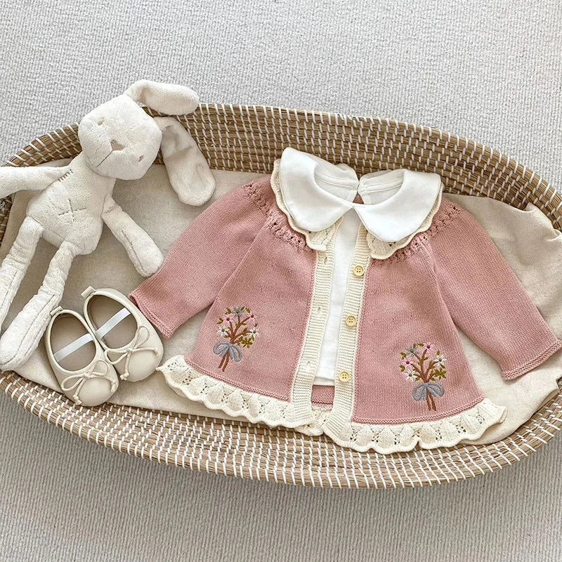 Casaco Infantil Cardigan Tricot Bouquet Floral Lenogue