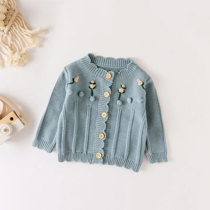 Casaco Infantil de Tricot Bege e Azul Lenogue