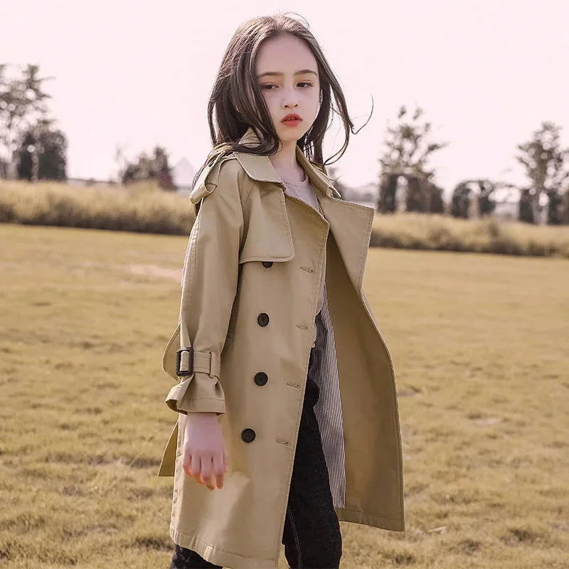 Casaco Infantil Longo Trench Coat Amélia Bege Lenogue