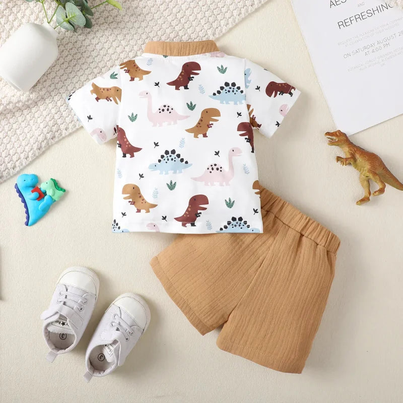 Conjunto Infantil Bege com Estampa de Dinossauro Lenogue