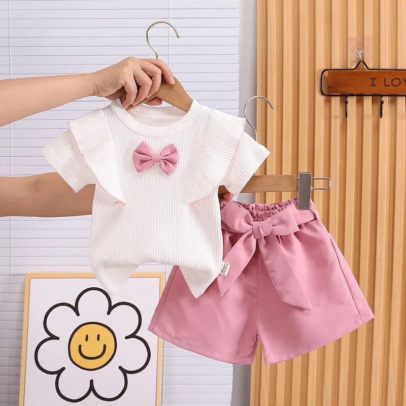 Conjunto Infantil Blusa Laço com Shorts Modelo Borboleta Lenogue