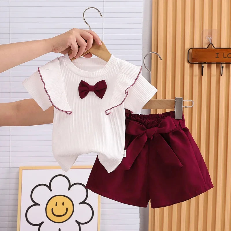 Conjunto Infantil Blusa Laço com Shorts Modelo Borboleta Lenogue