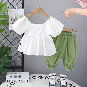 Conjunto Infantil Blusa Manga Bufante com Saia Lenogue