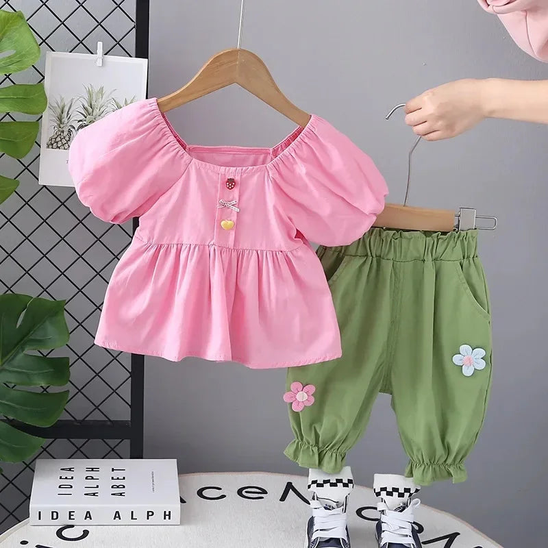 Conjunto Infantil Blusa Manga Bufante com Saia Lenogue
