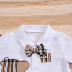 Conjunto Infantil Body Xadrez com Suspensório Modelo Urso Lenogue