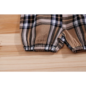 Conjunto Infantil Body Xadrez com Suspensório Modelo Urso Lenogue