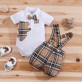 Conjunto Infantil Body Xadrez com Suspensório Modelo Urso Lenogue