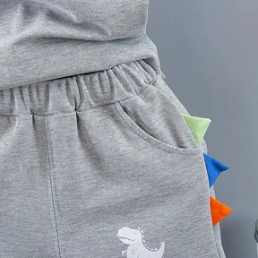 Conjunto Infantil Camisa Gola Polo Dinossauro com Shorts Modelo Lenogue