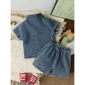 Conjunto Infantil Camisa Jeans e Shorts Modelo Denim Lenogue