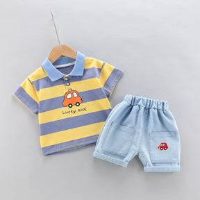 Conjunto Infantil Camisa Polo com Shorts Jeans de Verão Lenogue
