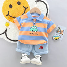 Conjunto Infantil Camisa Polo com Shorts Jeans de Verão Lenogue