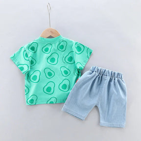 Conjunto Infantil Camiseta com Bolsa e Shorts Modelo Cartoon Lenogue