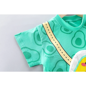 Conjunto Infantil Camiseta com Bolsa e Shorts Modelo Cartoon Lenogue