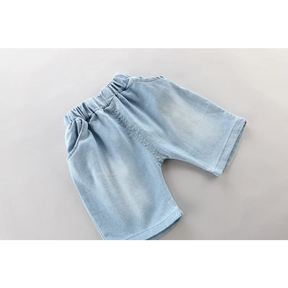 Conjunto Infantil Camiseta com Bolsa e Shorts Modelo Cartoon Lenogue
