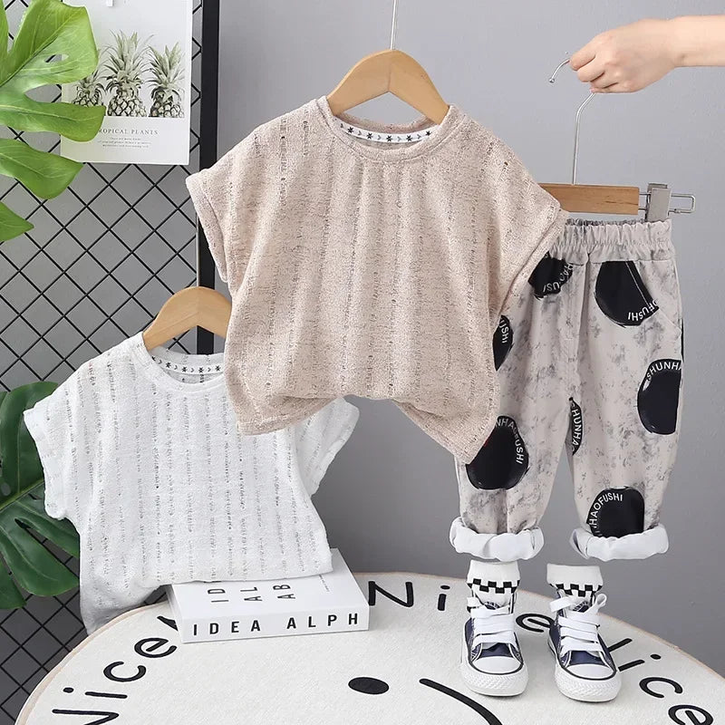 Conjunto Infantil Camiseta com Shorts Casuais de Verão Unissex Lenogue
