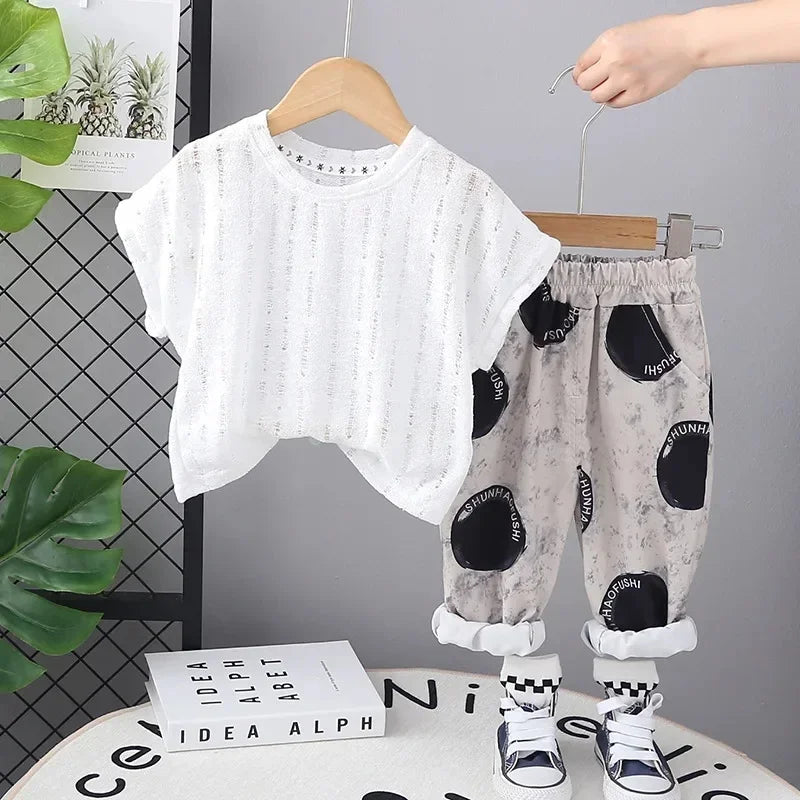Conjunto Infantil Camiseta com Shorts Casuais de Verão Unissex Lenogue
