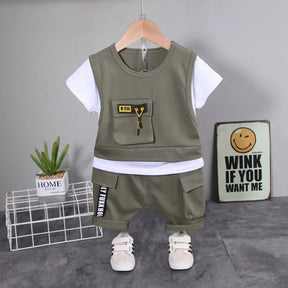 Conjunto Infantil Camiseta Dupla com Shorts Lisos Casuais Lenogue